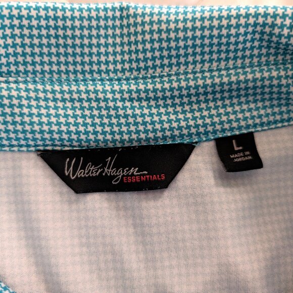 WALTER HAGEN Golf Polo Men's L Seafoam‎ Herringbone Button Logo Short Sleeve - Picture 8 of 12